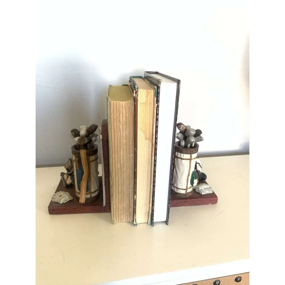 Highland Ridge Golf Bookends Resin Golfer Bag Clubs Shoes Man Cave Office Decor